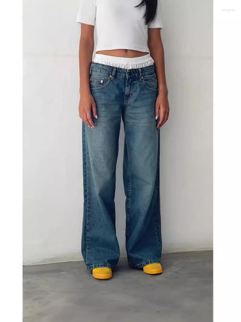 Womens Jeans American Style Retro Low Waist Non-Elastic Washed Straight Autumn Strt Wide Leg Denim Pants Z260313