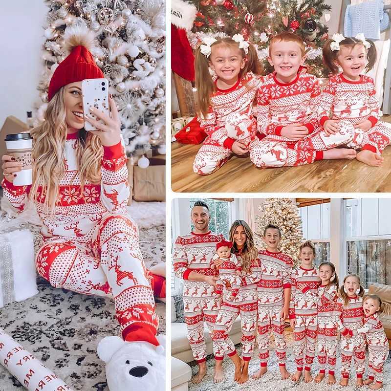 Family Matching Christmas Pajamas Vintage Christmas Elk Print Mother Kids Baby Pijama Childrens loungewear Womens Pajama Set L2510213DB4