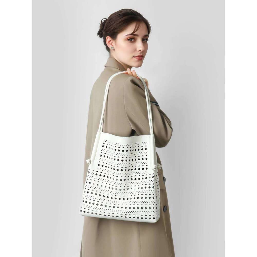 Large Capacity Hollow Out Leather Tote Mother-Child European American Style Shoulder Bag For Women Commuting