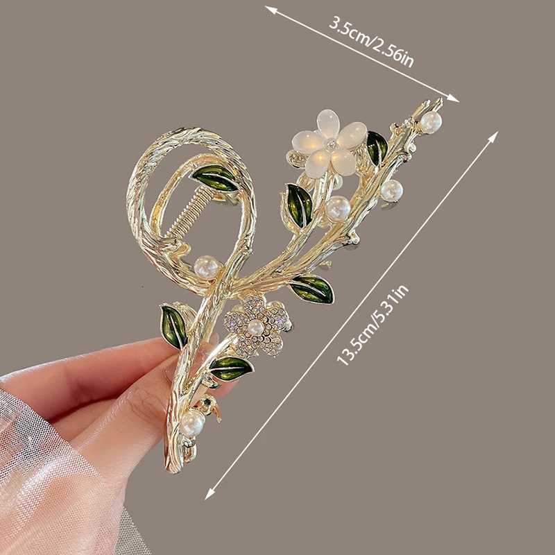 Hair Clips With Rhinestone Oil Drops And Metal Hair Clips For Women New Flower Branch Hair AccessoriesW254021