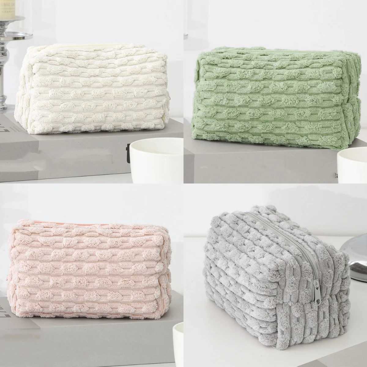 Plush solid color chain highend makeup bag largecapacity portable handheld toiletries storage bag for women1 PCW251021