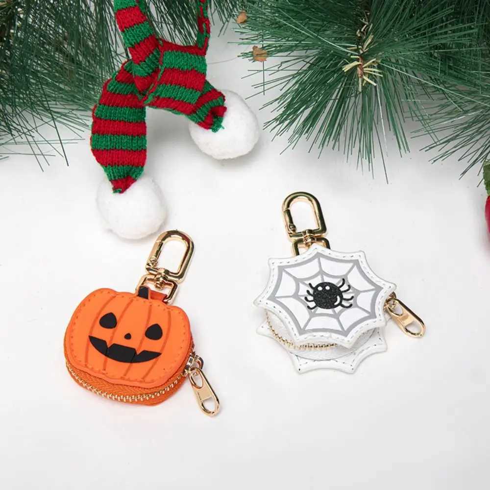 Fashion Cute PU Leather Keychain Santa Claus Snowflake Halloween Pendant Wallet Keychain Earphone Bag Female W251021