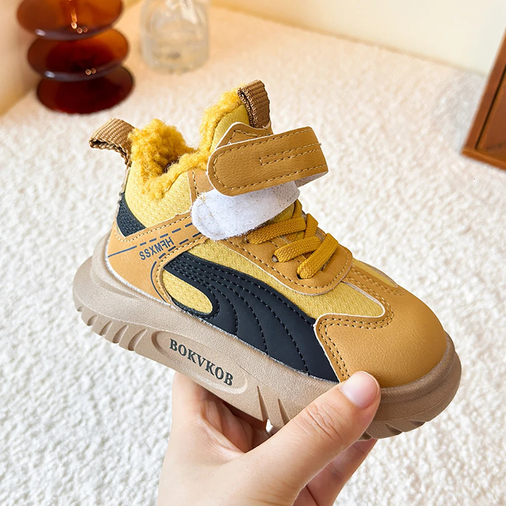 Faux Fur Winter Boots For Children PU Leather Plush Sneakers Kids Thick Warm Antislippery Boys Girls Sport Shoe 251014