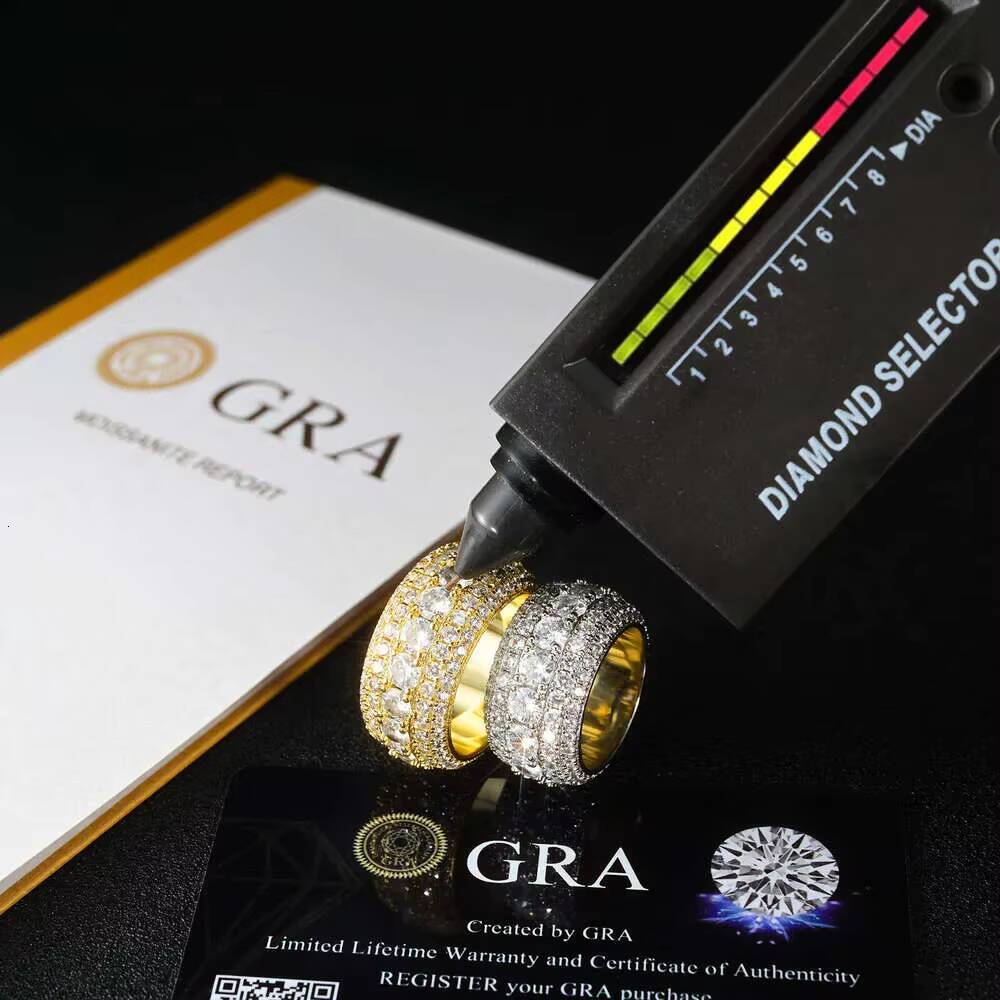 14K Gold 5 Row Moissanite Ring Hiphop Style Mens Ring an Excellent Gift for Those who love Shining 18K Gold Gold