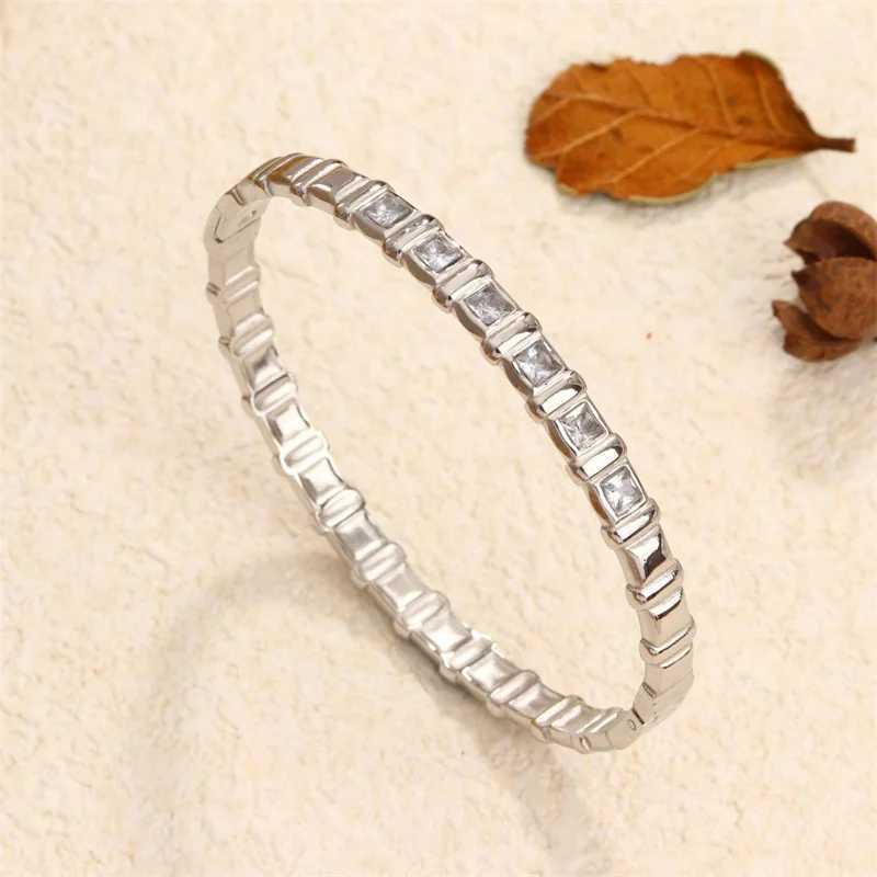 Personalized High Quality Cubic Zircon Snake Bone Stainless Steel Bracelet for Women Crystal Bangle Cuff Chain Jewelry Present J251021