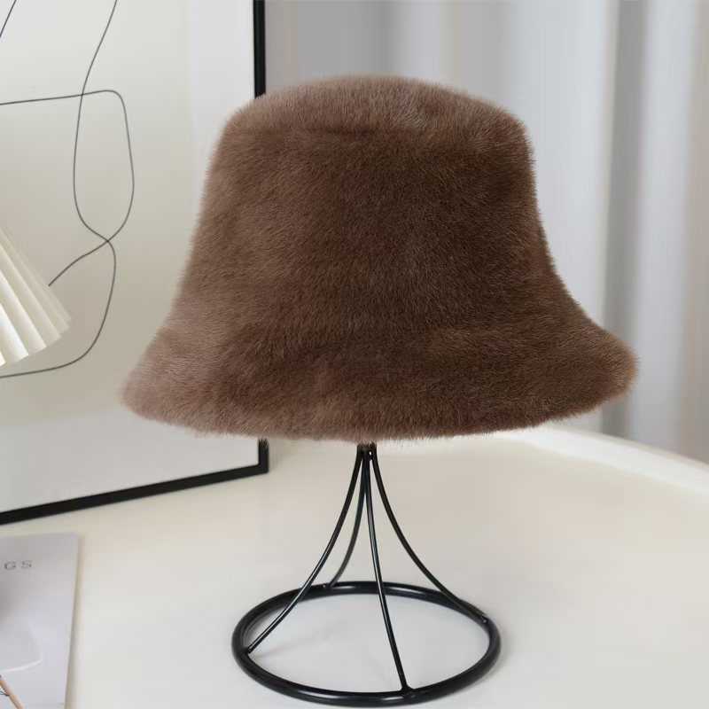 Imitation Mink Fur Fisherman Hat for Women Autumn and Winter Warm Fashionable Thickened Fur Fisherman Hat H251020