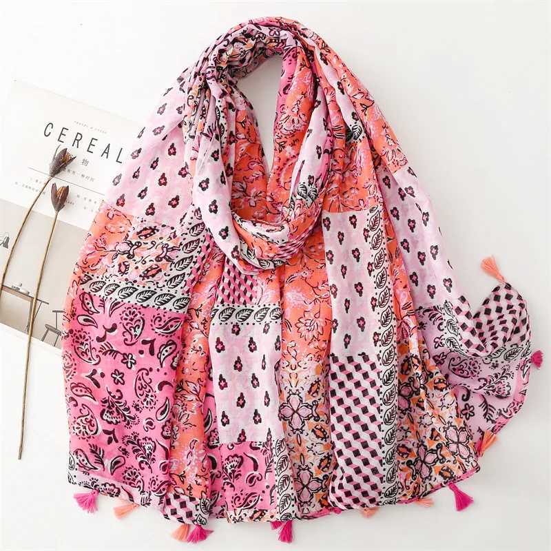 Thin Fashion Aztec Paisley Floral Tassel Viscose Shawl Scarf High Quality Wrap Pashmina Stole Bufandas Muslim Hijab 18090Cm W251021