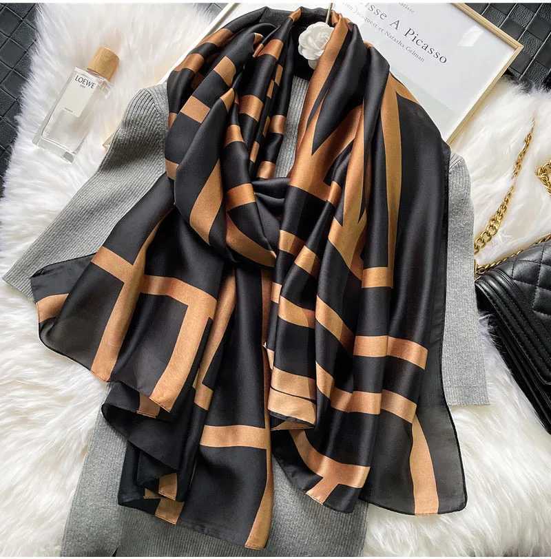 Spring Scarf Womens Luxury Design Polyester Material Smooth Scarf Soft Shawl Beach W251021