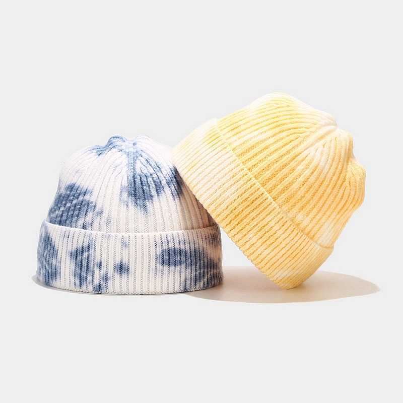 New Tie Dyed Knitted Hat Womens Street Trend Wool Skin Hat Mens Autumn Warm Bean Hat H251020