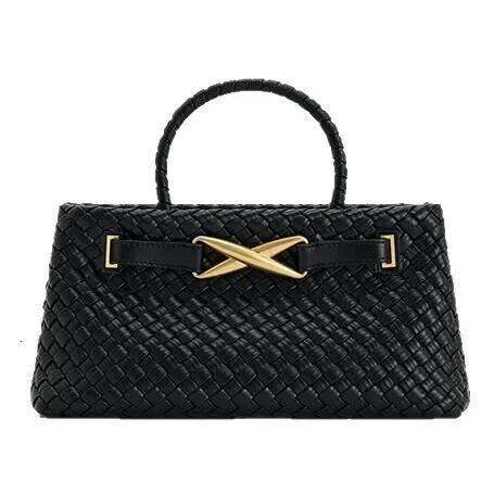 Handwoven Large Capacity Women's Handbag Fashionable Horizontal Style Shoulder Crossbody Bag Soft Polyester Lining PU Material