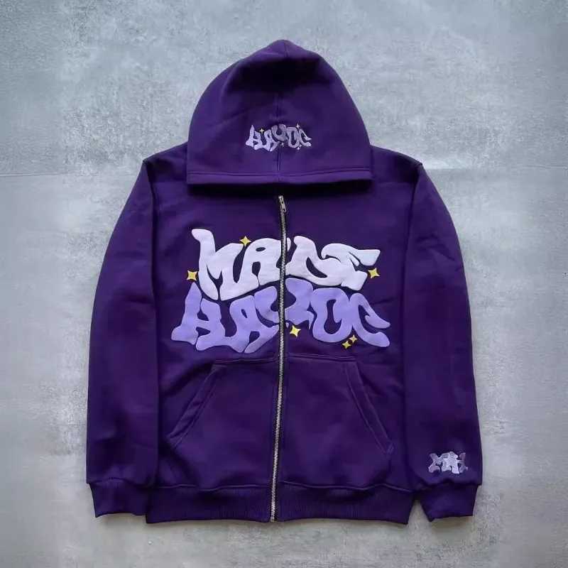 Zipper hooded sweatshirt with retro American letters and stars suitable for men and women Y2K jacket autumn d winter cardigan W251021