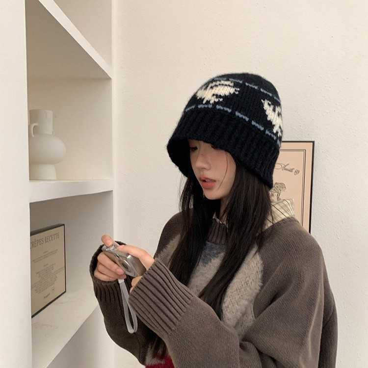 Peace Dove Casual Versatile Knitted Jacquard Beanie for Women Autumn and Winter Style Bucket Hat Headwrapping Cold Hat Niche H251020