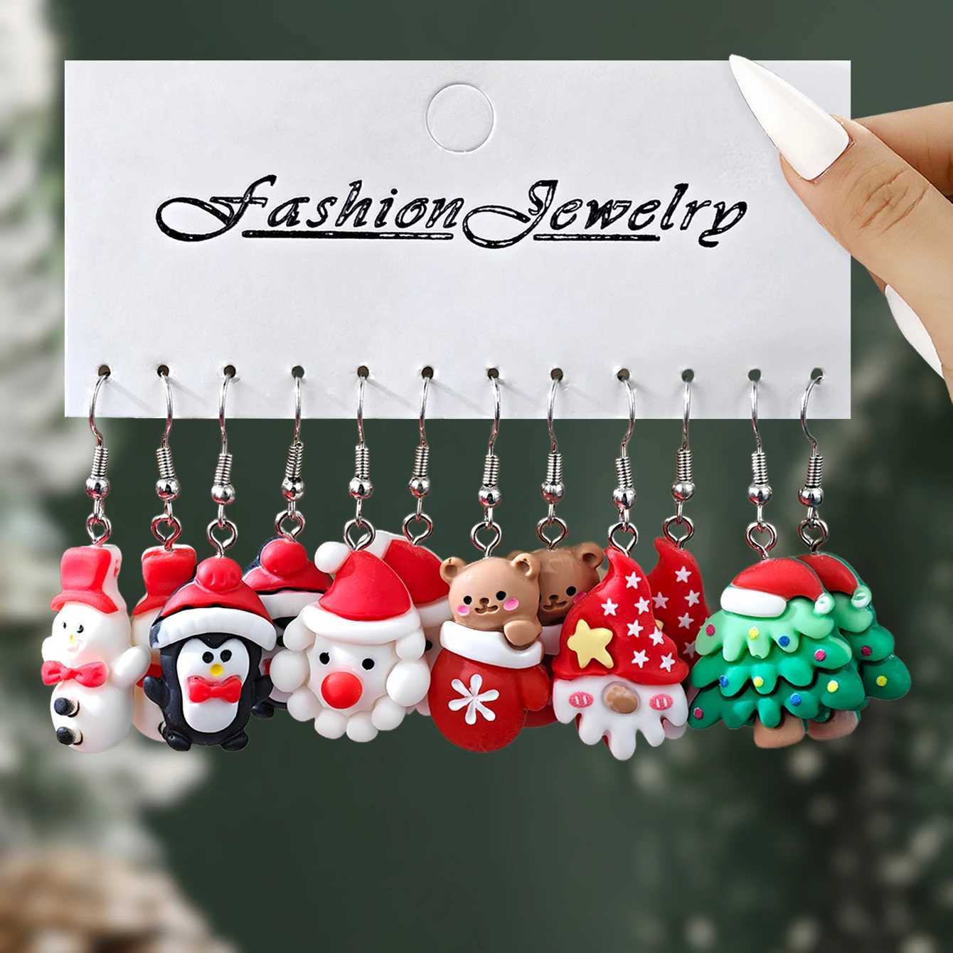 New Cute Cartoon Gingerbread Man Christmas Tree Santa Penguin Resin Dangle Earrings Set Womens Christmas Gift Jewelry J251021