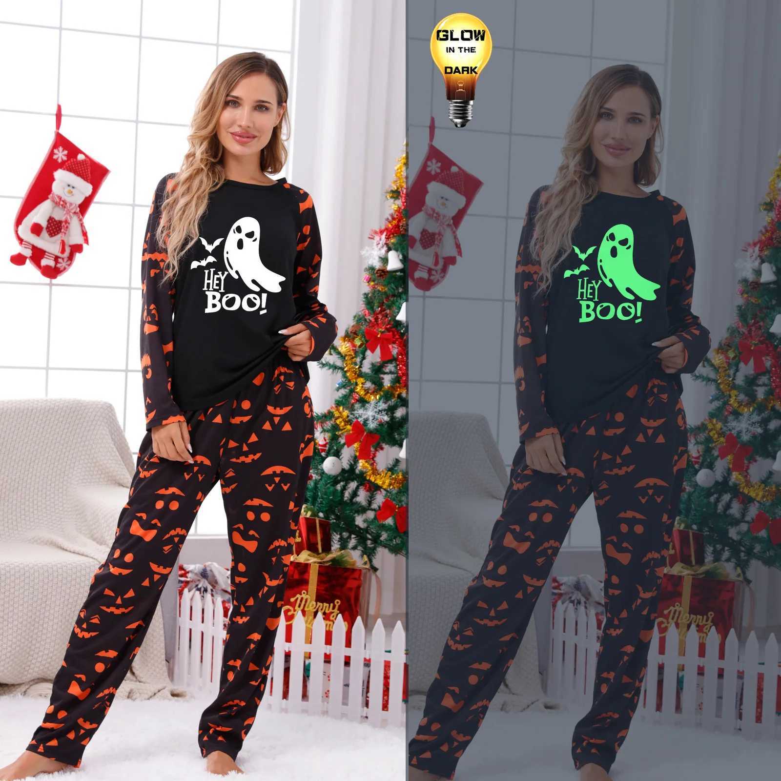 Glow in The Dark Pajamas Set For Family Horror Halloween Carnival Sleepwear Casual Nightwear Women Men Clothes Matching Outfits L251021VFUK