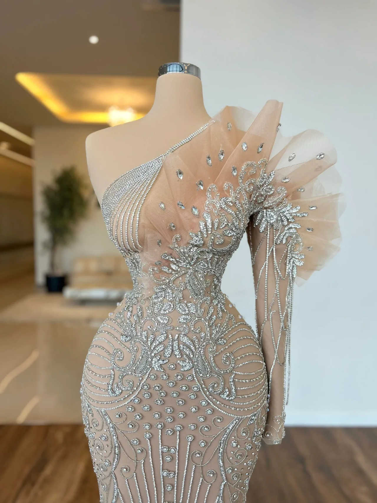 Gorgeous Evening Dresses Mermaid One Shoulder Rhinestones Crystals Sleeveless Formal Occasion Backless Prom Gowns Party Dresses Custom Made Vestidos d