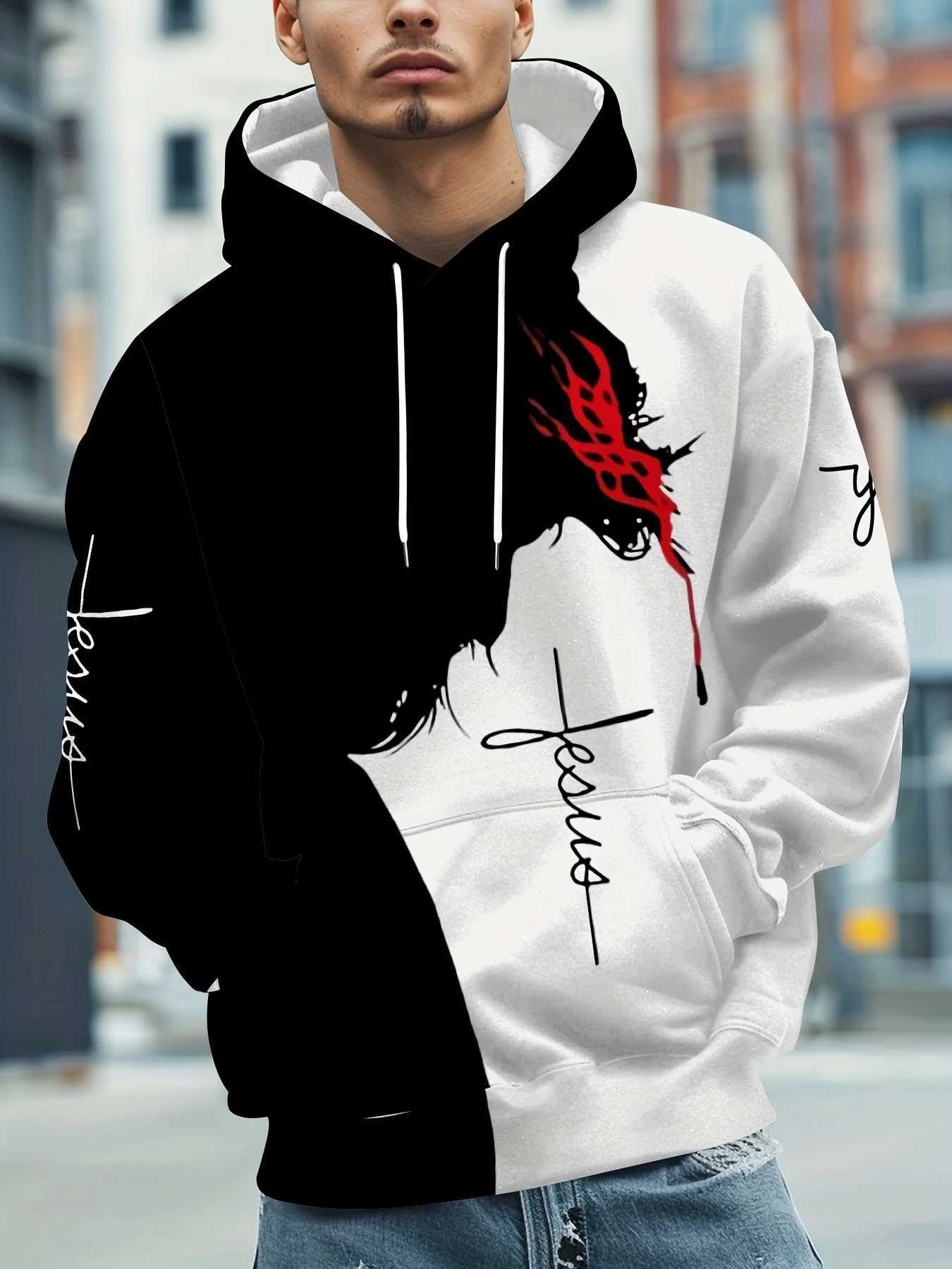 The new mens hoodie for the autumn of 2025 features a casual fashionable and sporty 3D Christ Jesus pattern print W251021