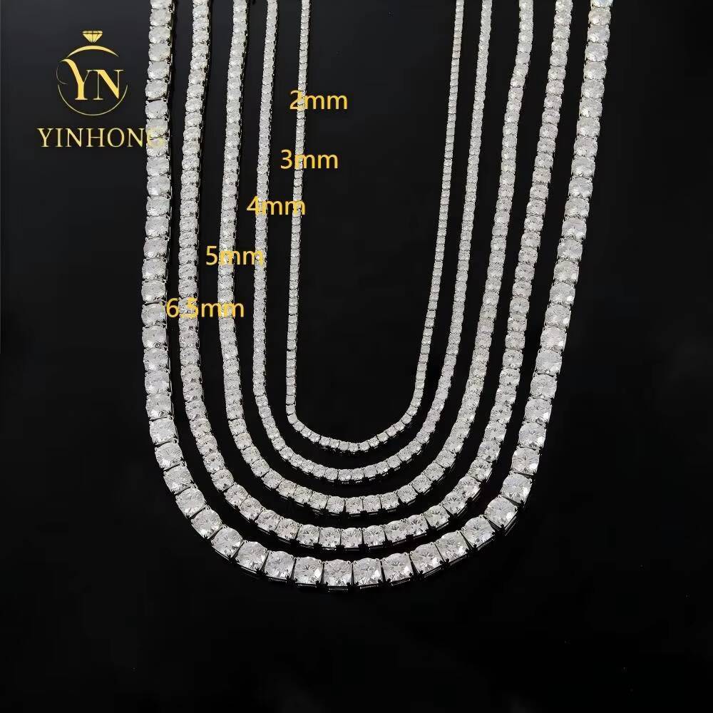 Pass Diamond Tester Iced Out 2mm 3mm 4mm 5mm 65mm 925 Sterling Silver Lab Diamond Vvs Moissanite Tennis Necklace Chain