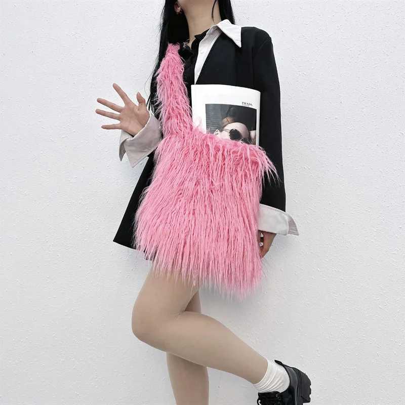 Simple Design Women Soft Plush Hobos Y2k Shoulder Bags Winter Furry Ladies Clutch Purse Handbag Fashion Female Underarm BagXJ251021