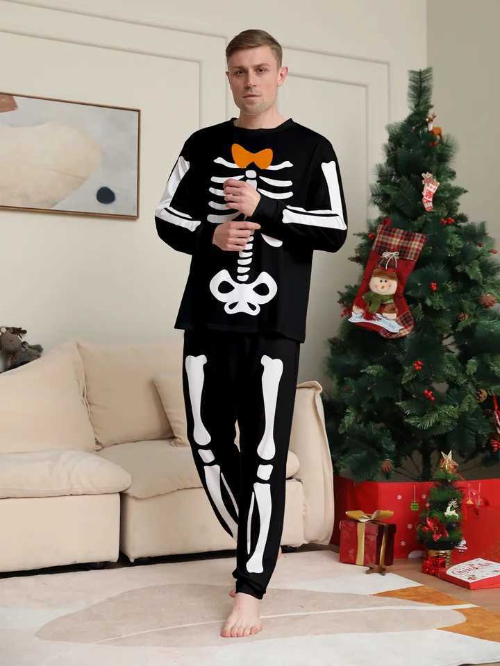 Parent Child Halloween Pajamas Set Skeleton Printed Colorful Bows L251021MVAT