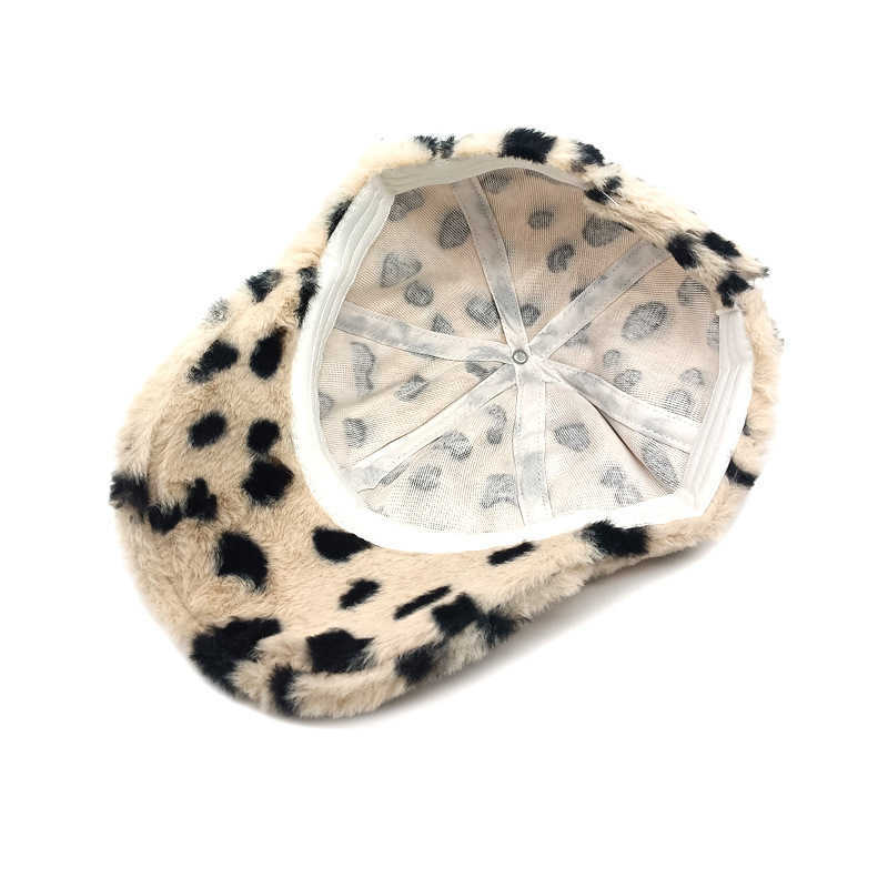 Winter New Leopard Print Baseball Cap Warm Plush Hat Womens Fashion Duckbill Cap Outdoor Versatile Sun Hat H251020