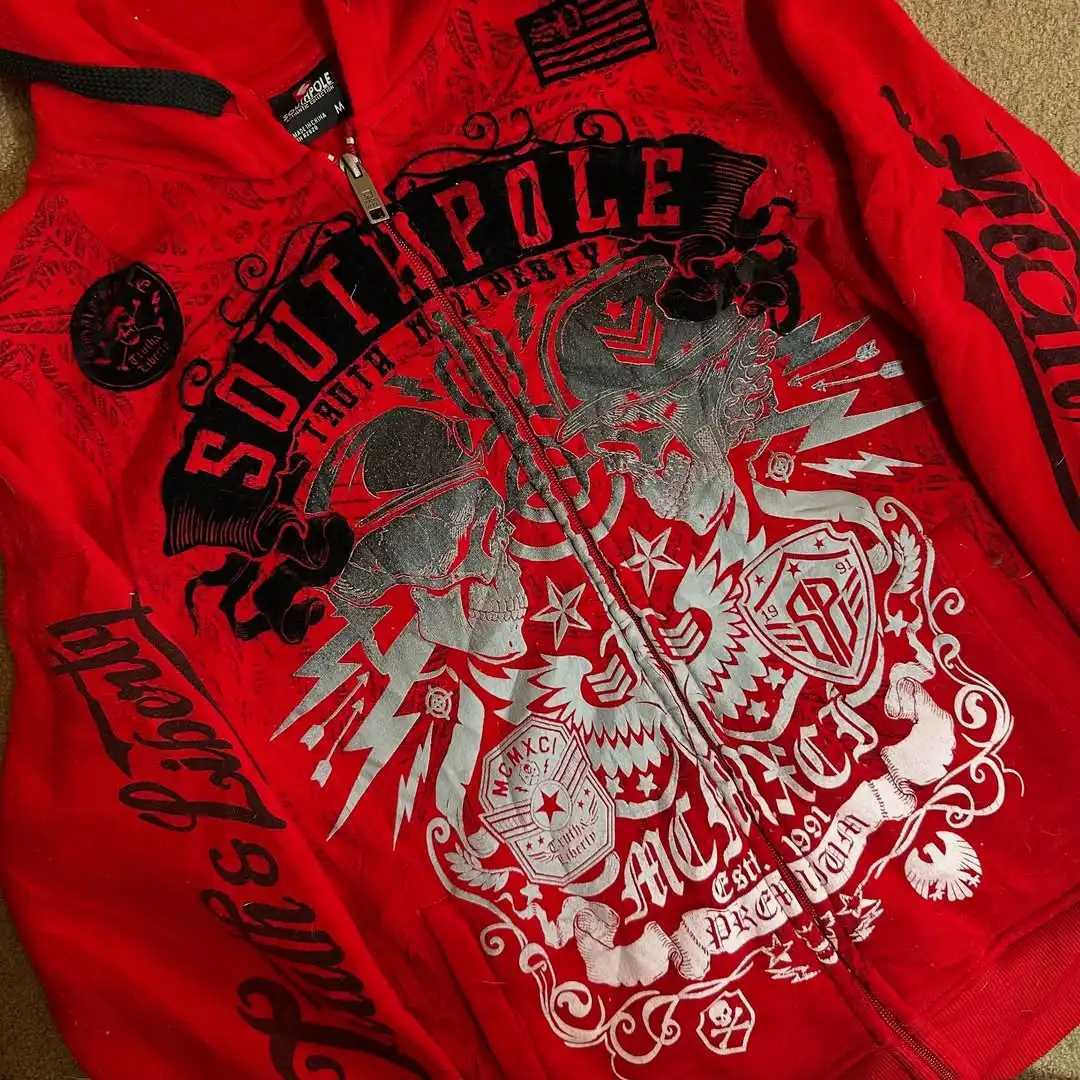 Red Gothic Hoodie Y2K Harajuku Retro Pattern Oversize Zipper Hoodie Men Women Hip Hop Personality Casual Sweatshirt W251021