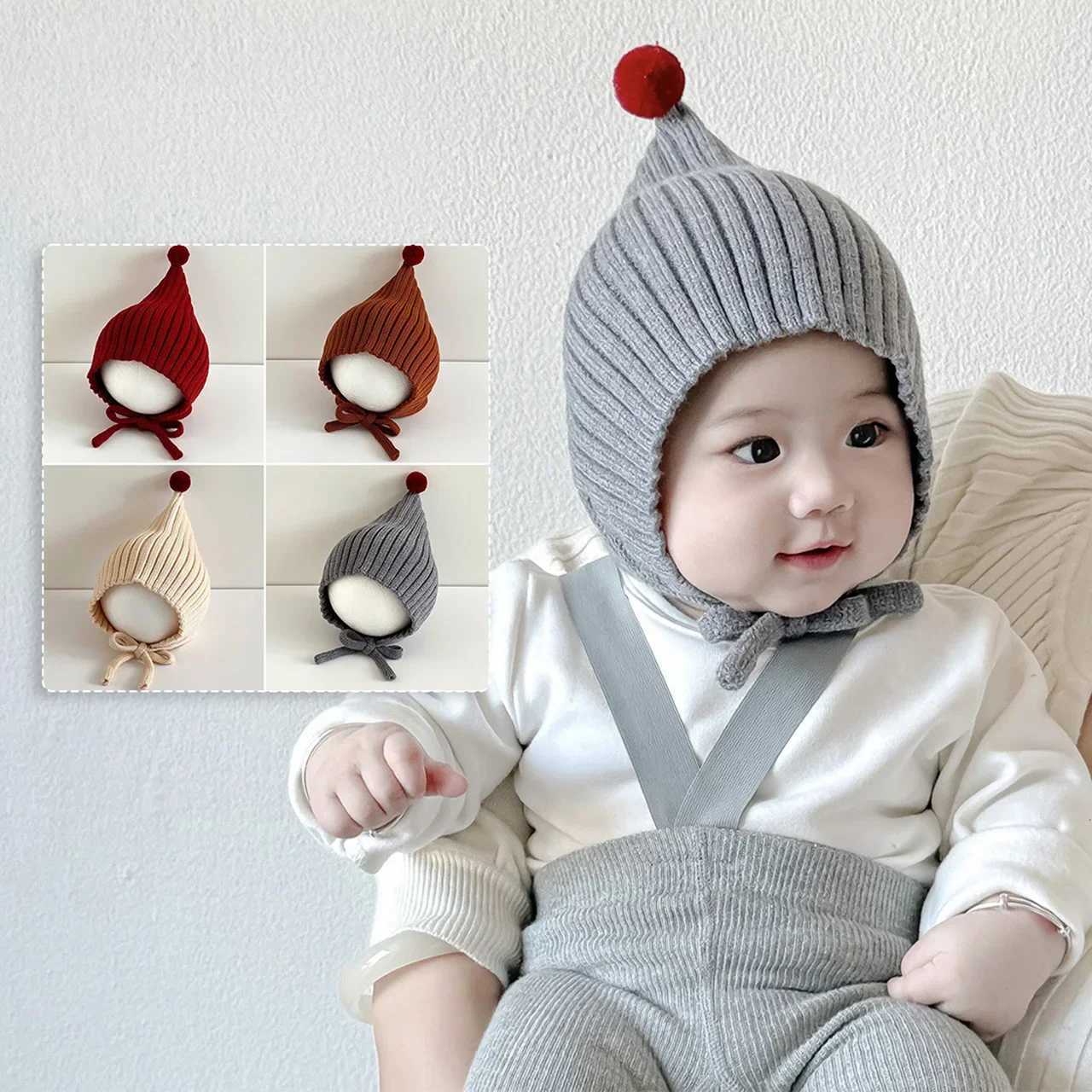 Cute Pompom Baby Hat Winter Thicken Warm Baby Boys Girls Cap Beanies Soft Knitted Infant Toddler Lacing Hat J251021
