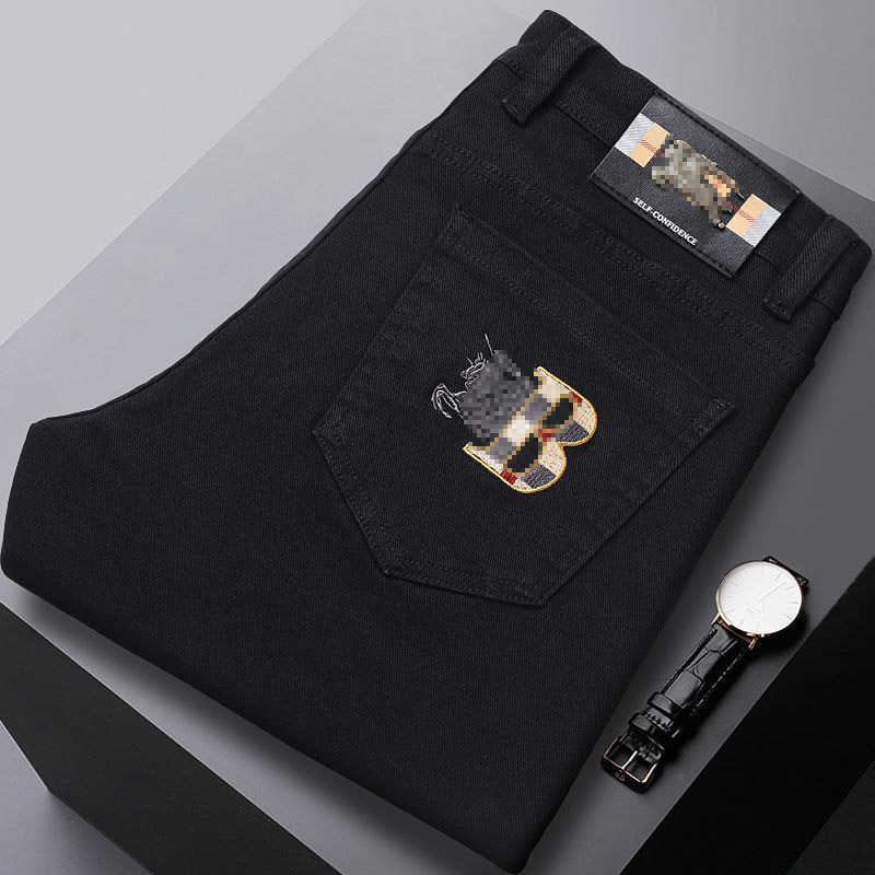 High-end denim men's brand slim-fit ankle-length denim pants for men, versatile for all seasons, pure black men's pants, new style L251021