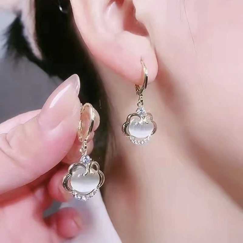 New Luxury Zircon Water Drop Earrings for Women Korean Fashion Rhinestone Opal Flower Geometrical Earring Girl Unusual Jewelry J251021