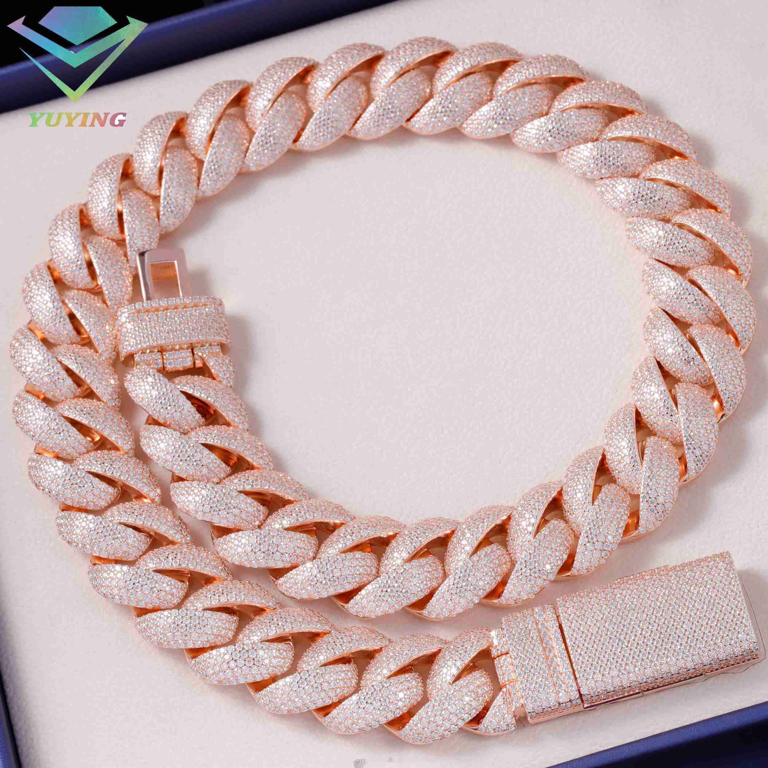 Custom Moissanite Heavy Silver Chain for Men 13mm22mm Width S925 Solid Rose Gold Plated VVS Moissanite Diamond Cuban Link Chain