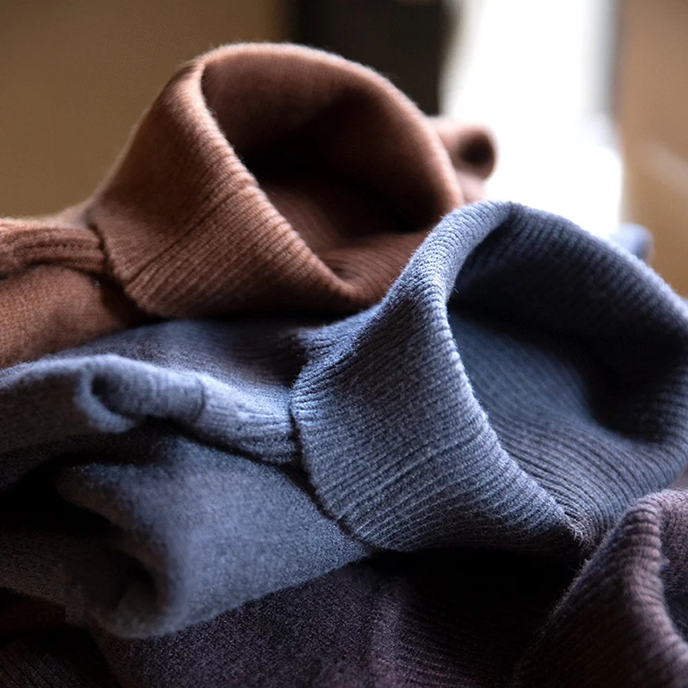 Maden Thermal Sweater Mens Turtleneck Basic Knitted Shirts Autumn Winter Solid Thick Pullovers Turndown Collar Soft Underwear 251016