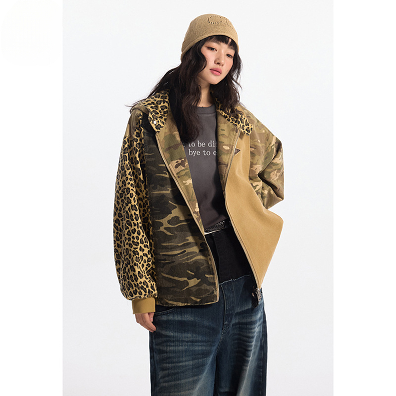 2025 American designer retro leopard print design luxury pants fashion hooded sweatshirt autumn and winter new women's hip-hop camouflage color b