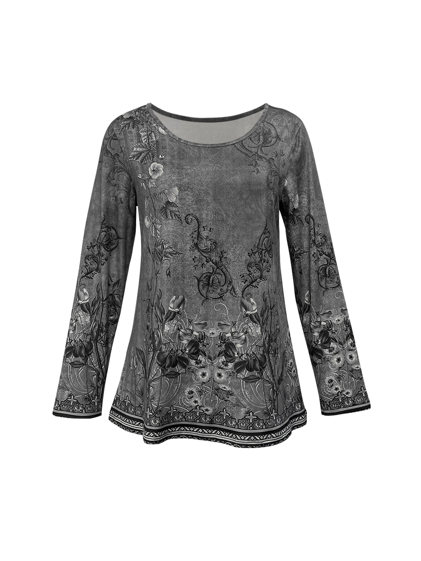 Women's Autumn New Fashion Black Gray Casual Versatile Long Sleeve T-Shirt, Milk Silk Holiday Essential Loose Blouse-CF25101