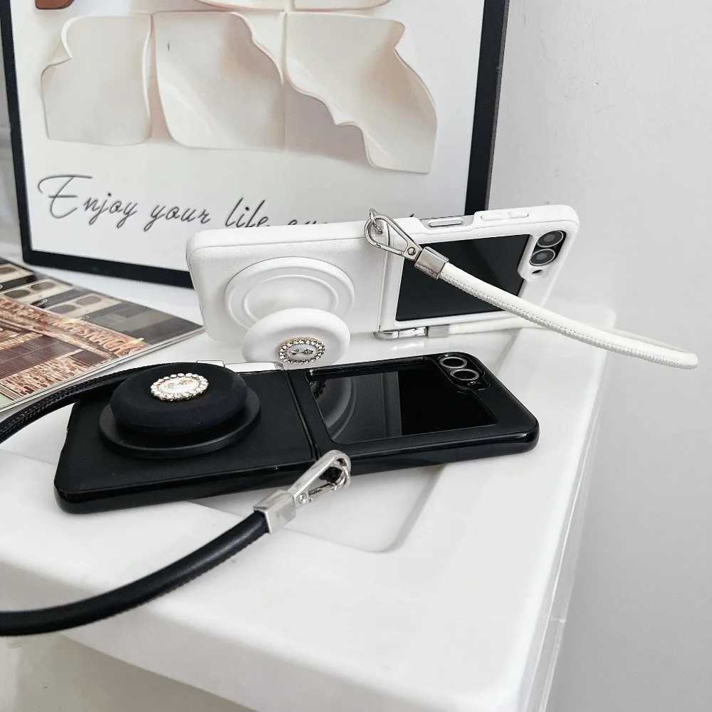 For Magnetic Phone Case with Rose Holder Hinge Protection Wrist Strap for Galaxy Z Flip 7 FE 6 5 4 3 5G Cover J251114