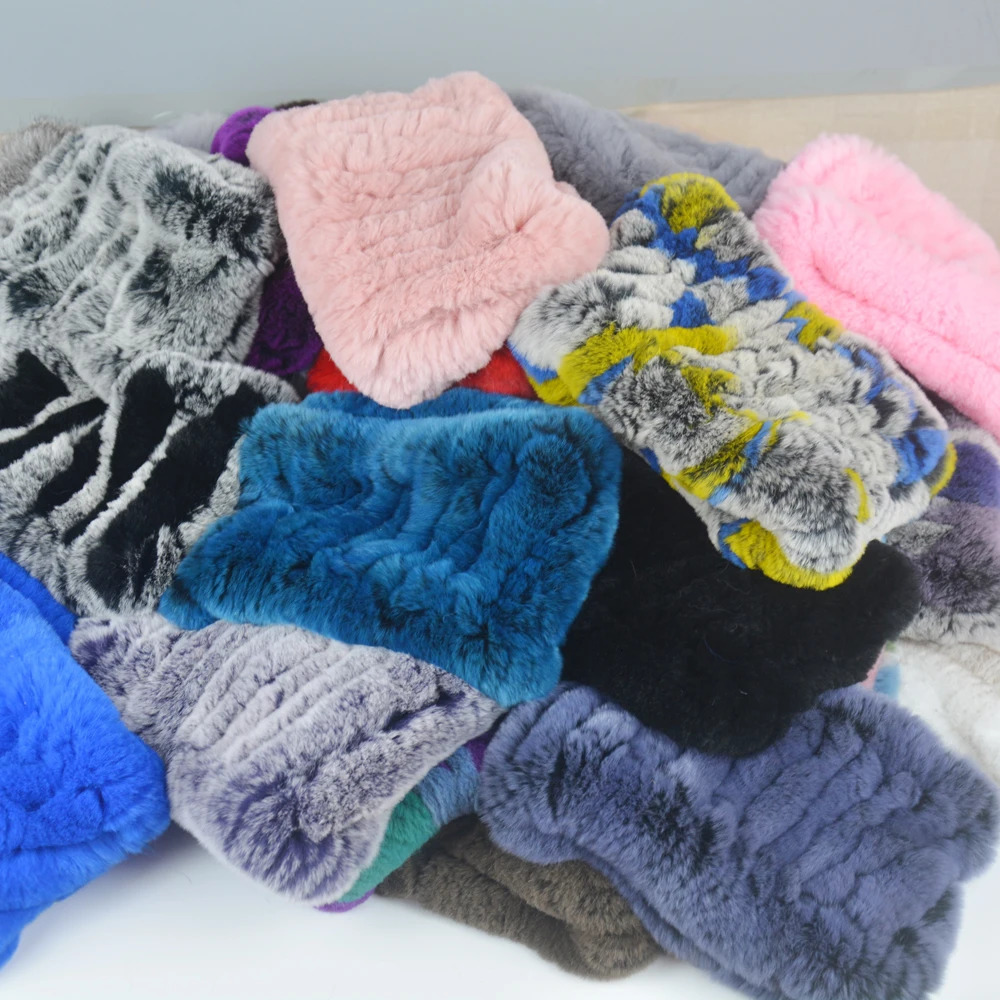 Women Handmade Stretch 100 Real Rex Fur Scarf Knit Genuine Rex Rabbit Fur Headbands Girls Real Natural Rabbit Fur Ring Scarves 251021