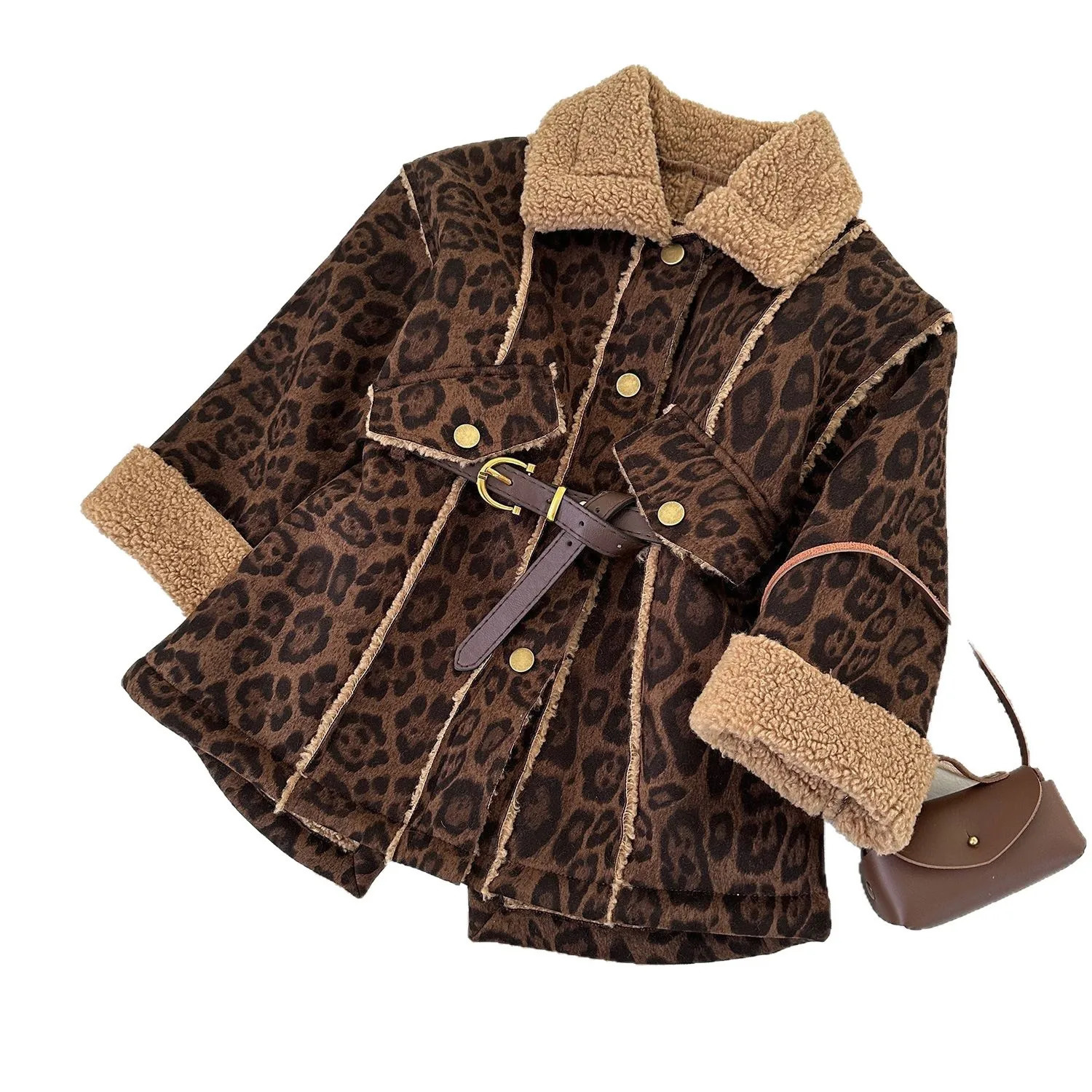 Ins Winter Children Girls Jackets Turn Down Collar Fleece Thick Warm Kids Baby Girls Outerwear Leopard Toddler Little Girls Coat 251017