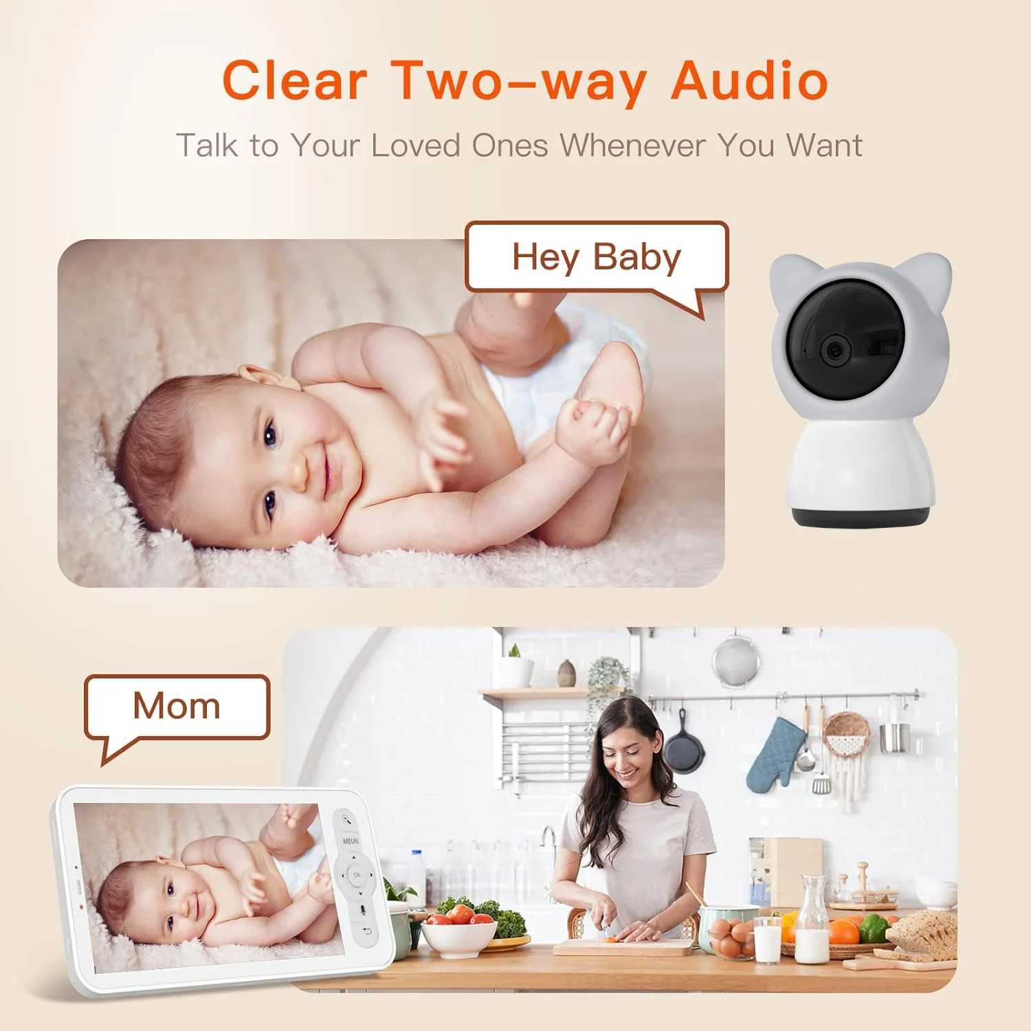 5 3MP Baby Monitor Babyphone Wireles Security Video Camera Bebe Nanny VOX HD Night Vision PTZ Lullabies Temperature Humidity J2511211
