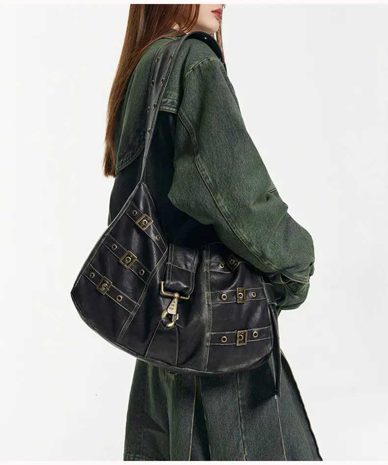 JIAERDI Vintage Rivet Black Handbag Women Y2k Grunge Leather Chic Large Capacity Tote Bag Female Retro Casual Shoulder Bag Bolso Z251018