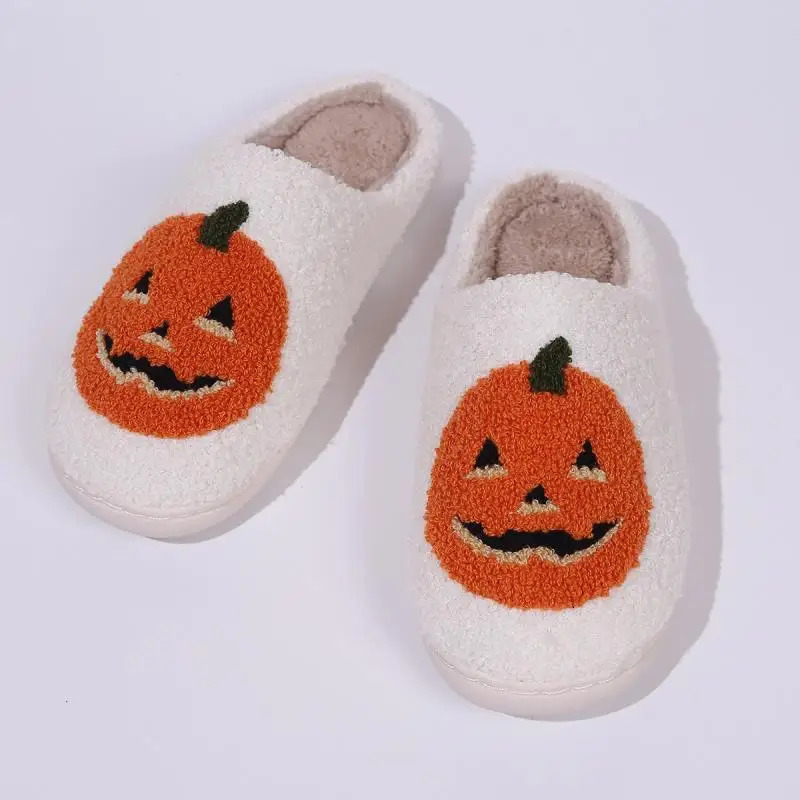 Cotton Fluffy Slippers Home Cartoon Pumpkin Platform Plush Slides Couple 2025 Funny Halloween Casual Shoes Women Indoor 251021