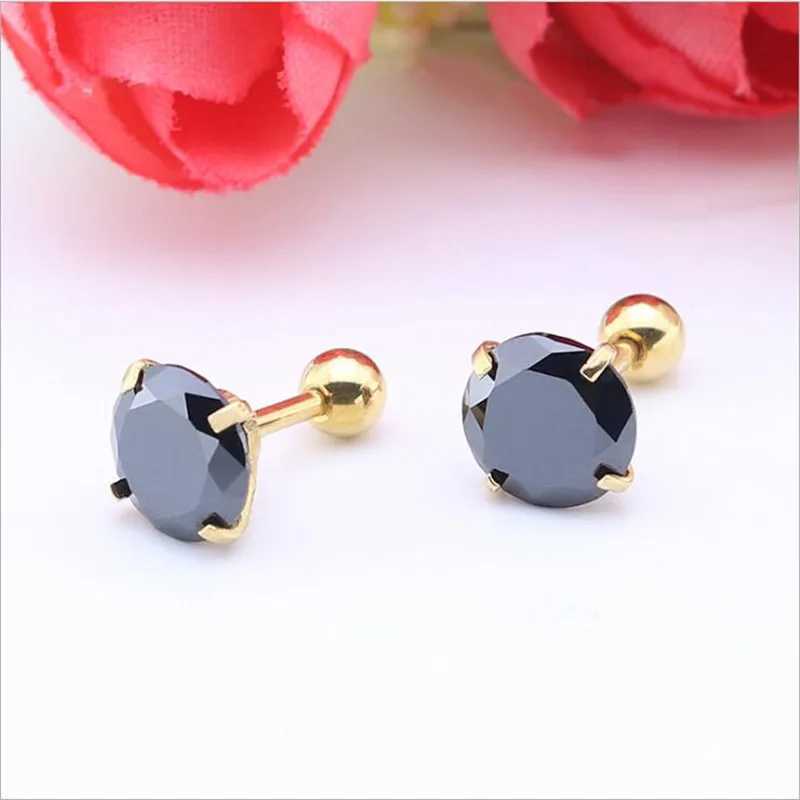 se039 316L Stainless Steel Screw Back Round Black AAA Zircon Stud Earrings 4 Colors Vacuum Plating No Fade Allergy 2mm to 8mm J251021