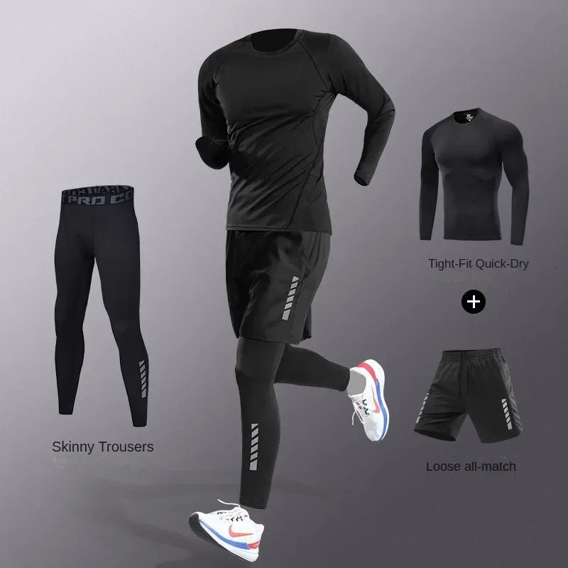 37Pcs Mens Ice Fiber QuickDry Running Fitness Full SetSuit Tracksuit For Marathon Training CyclingJoggingGym sweatpants i251021