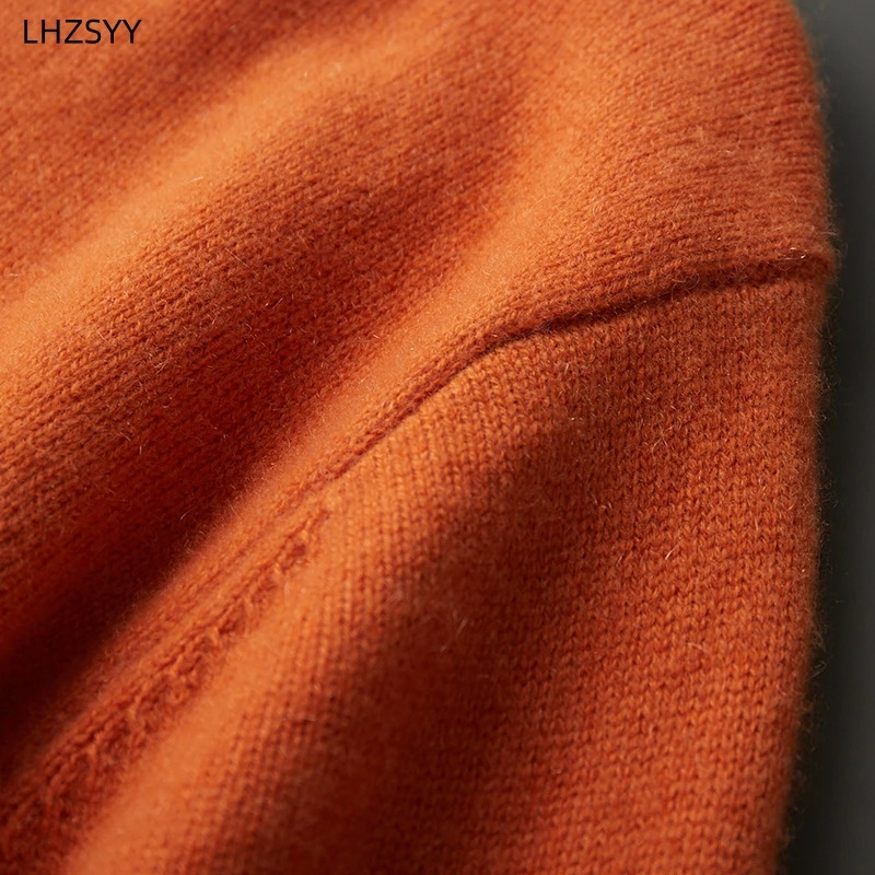 LHZSYY Mens Cashmere Sweater Autumn Winter SemiHigh Neck Pullover Warm Color Matching Knit Base Shirt Loose Thicken Jumper 251020