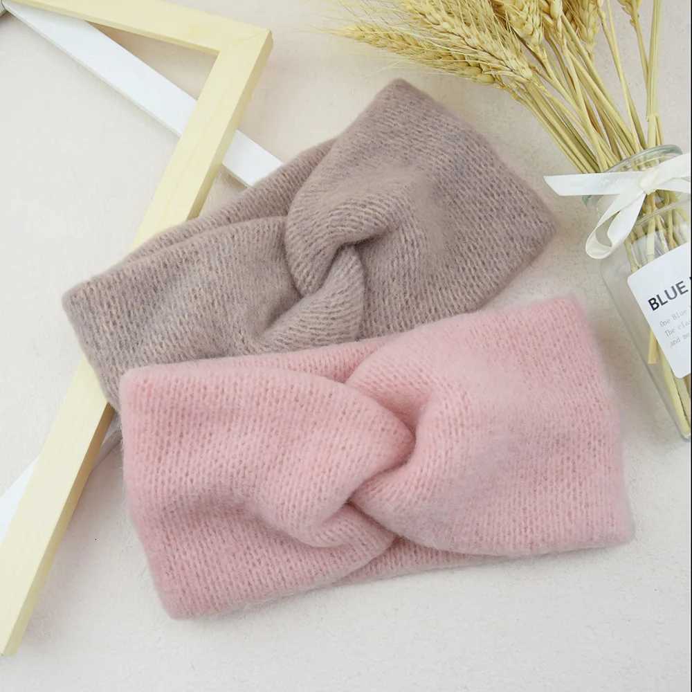 New Wool Knitting Cross Wide Headbands Winter Ear Warmer Soft Elastic Mohair Headwrap Turban For Women Girl Hair AccessoriesW254021
