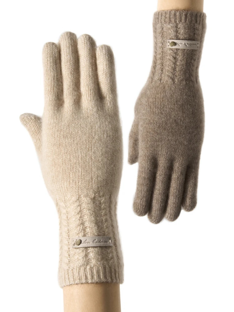 100 Cashmere Gloves Lady Touchscreen Finger Hole Winter Autumn Women Warm Wrist Length Classic Knitted Gloves Female Mitten 251020