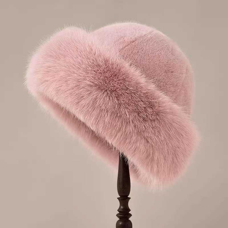 Wide Brim Womens Plush Hat Thickened New Winter Warm Faux Leather Fashion Simple Imitation Mink Princess H251020