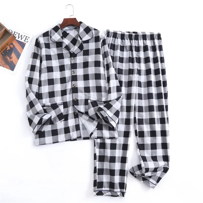 Autumn and Winter Mens est Cotton Flannel Brushed Trouser Suit Plaid Clothes with Button Pajama Set Homewear Men Suit 251021