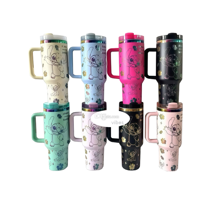 Tariff Free to USA - 40oz Cartoon Image Tumbler 304 Stainless Steel Water Cup With Handle Travel Car Mug