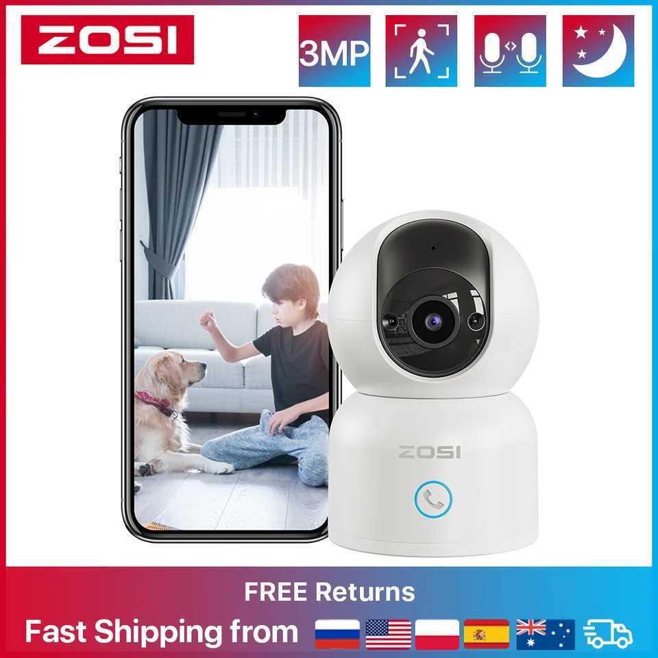 ZOSI 3MP Baby Monitor 24G5G 360 PanTilt Pet Smart Security IP Camera AI Human Tracking 2K HD WiFi Surveillance Cameras J251121