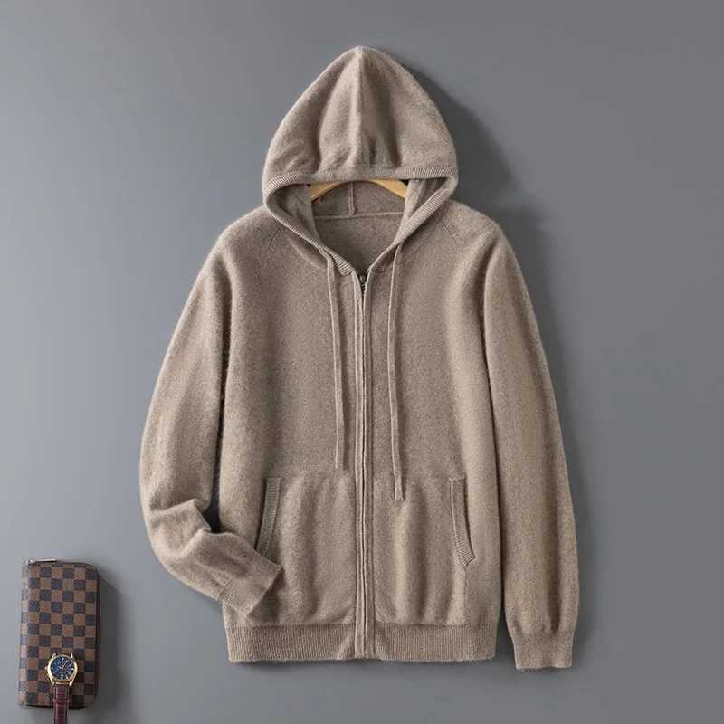 DjzDsm Autumn and Winter100 Merino Wool Mens Knitted Top Zipper Hoodie Zipper Cardigan Knitted Coat Sweater Hoodie W251021