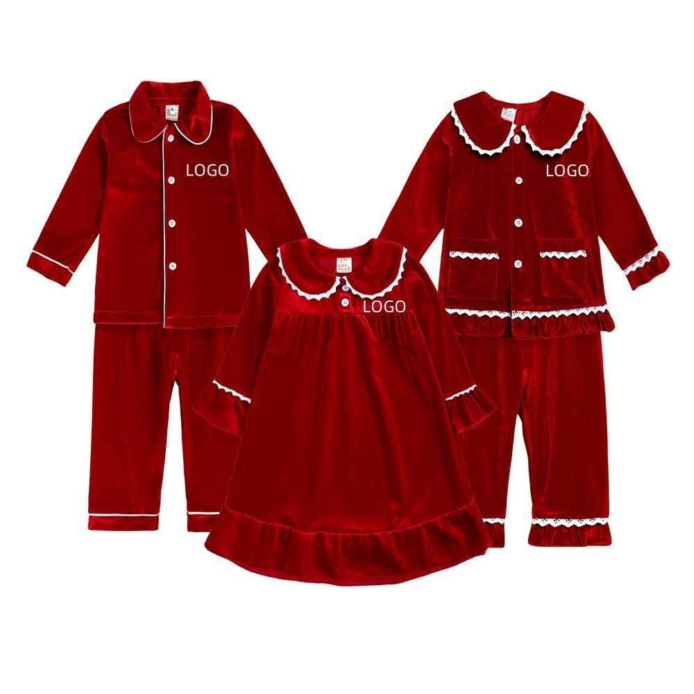 2025 Custom Kids Pajamas Christmas Children Boy Clothes Red Velvet Plaid Suit Family Match Toddler Girl Dress Xmas Sets Costume L251021NRTK