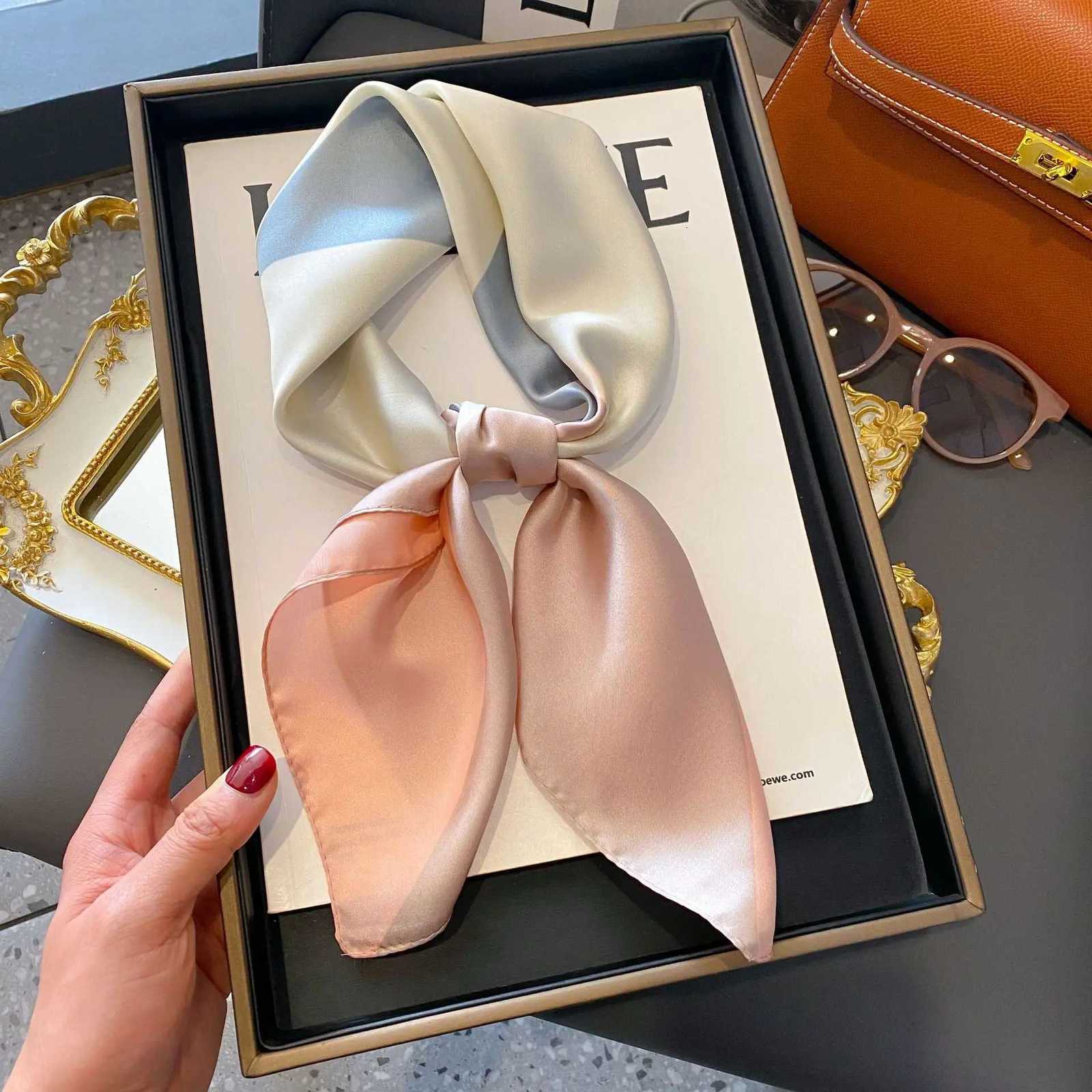 Neckerchi Fa Luxury Square Scarf for Wen Silk Feeling Shawl Satin Hijab Fashion Wraps Hair Bands Ribbon band BandannW251021